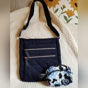 Triple Zip Hipster Crossbody Bag  in performance twill (Classic Navy) & pouch
